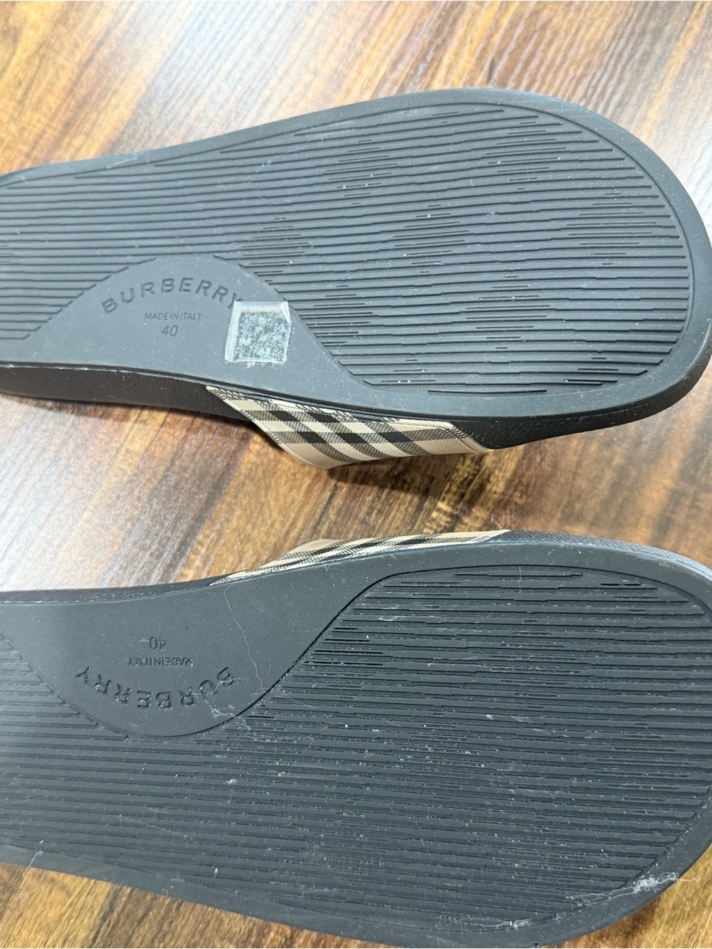 Burberry Plaid Slide Sandals in Beige and Black - Picture 5 of 9